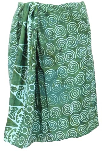 GURU SHOP Bali Sarong, Gonna avvolgente, Abito Sarong, Sciarpa - Spirale/Beige, Uomo/Donna, Sintetico, Spirale/verde, Taglia unica