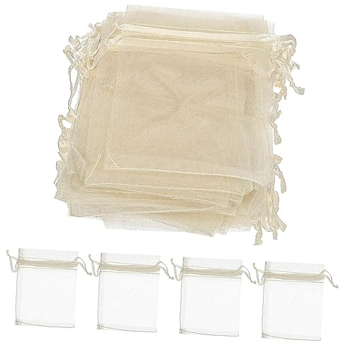 HOMOCONO 100 Stück Praktische Organzabeutel mit Kordelzug aus Leichtem Organza in Beige als Schmuckbeutel für Shower und Weihnachtsverpackungen