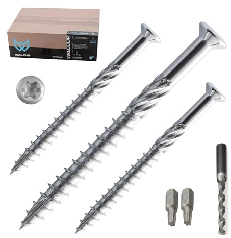 WALCUR Vis Pour Terrasse 5.0 x 60 mm A2 Inox Autoperceuse Pack de 1000 avec 2 Embouts Torx et 1 foret, jeu de vis à bois robustes