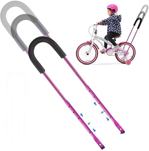 Maniglia per Allenamento Bici, Barra di Spinta per Equilibrio, Asta di Supporto per Bicicletta per Bambini, Arra Genitore, Barra di Spinta per Equilibrio, Maniglia di Spinta di Sicurezza(Rosa)