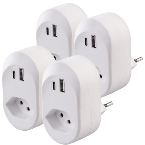 revolt Doppel-Steckdose: CH: 4er-Set 2in1-Steckdosen mit 230-V-Ausgang, USB-C & USB-A, 3,4 A (Steckdosen mit Ladefunktion, Steckdoseneinsatz)