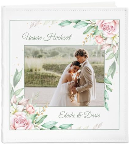 Maverton Einsteckalbum mit Aufdruck für 500 Fotos - Fotoalbum zum Einstecken 10x15 cm - 33x33cm - Weiß - personalisierte Geschenke zur Hochzeit - Hochzeitsgeschenk für Brautpaar