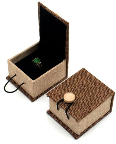 JYNVO Scatola per Anello in Canapa e Effetto Legno, Scatolina di Gioielli con Cerniera a Clip, Scatola regalo di San Valentino,Resistente agli Urti & Facile da Conservare, Portatile per Viaggi
