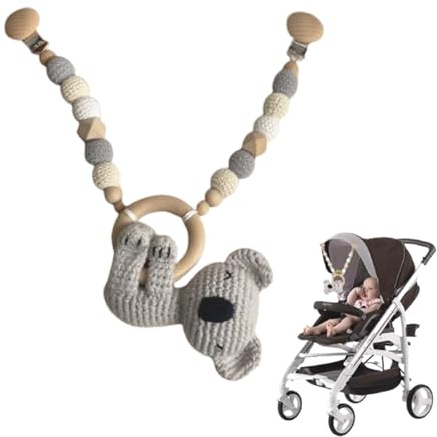 Srcasy Giocattolo per Passeggini, 44 x 7 cm Catena per Passeggino con all'Uncinetto, Catena Carrozzina Legno E Cotone Lavorata Uncinetto, Catena Carrozzina Legno E Cotone Lavorata Uncinetto