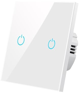 Smart Touch Light Interrupteur tactile avec capteur, panneau standard en cristal trempé, 4 couleurs, 1/2/3 vitesses, 1 voie, 220 V, applique murale, s'allume et s'éteint (605N White 02)