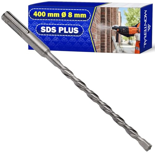 SDS Plus Concrete Drill Bit Ø8mmx400mm Steel and Tungsten Carbide | Masonry Drill Bit Can be Used for Brick Walls Stone Reinforced Concrete - MONTERAL
