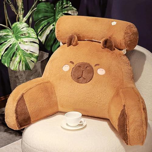 Generisch Capybara-Kuschelkissen für Kinder, Capybara-Plüsch-Lesekissen, Capybara-Plüschkissen mit Armlehnen, niedliches Tier-Plüsch-Rückenkissen (Brown, 70 * 50cm)