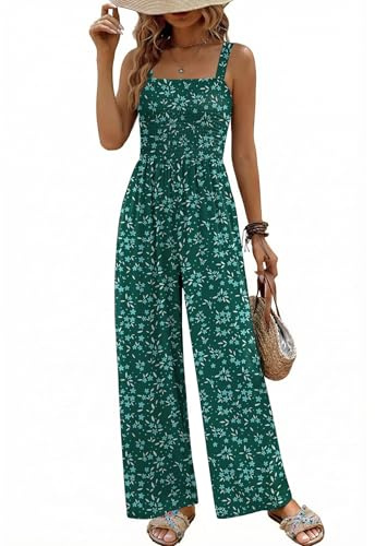 Ekouaer Women's Casual Loose Jumpsuits One Piece Sleeveless Overalls Printed Long Pant Romper Fashion Boho Jumper with Pocket Floral Print 3 L