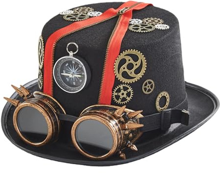 Syengery Steampunk-Zylinder für Herren, Herren-Gothic-Steampunk-Hüte - Vintage Kostüm Kopfbedeckung mit abnehmbarer Schutzbrille für Cosplay, Halloween
