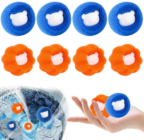 Tierhaarentferner Waschmaschine, 8 Pieces Wiederverwendbar Fusselentferner, Haarfänger Waschmaschine, Waschbälle Gegen Tierhaare, Fusselfänger für Kleidung und Bettzeug (Bicolore, 0-8)