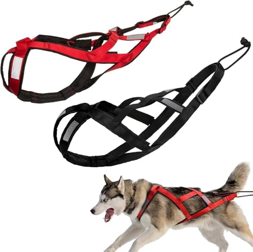 X Back Mushing Husky-Geschirr für Schlittenübungen, Fahrradfahren, Skijoring, Canicross, Roller, große Laufhunde, Schwarz und Rot, M-XL (Rot, M)