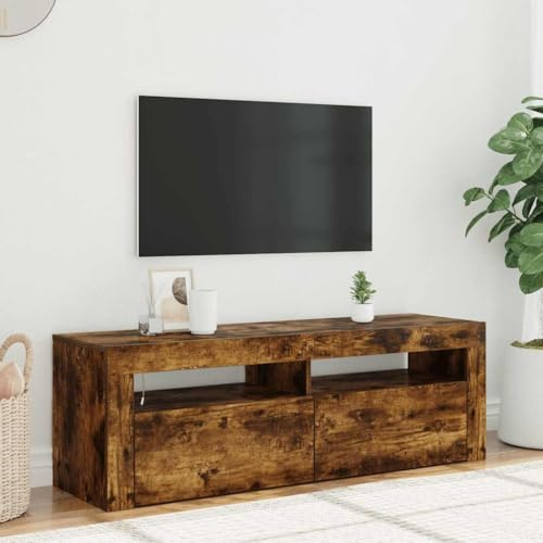 ZXLIHS Meuble TV LED 120 cm, Petit Meuble TV pour téléviseurs jusqu'à 55 Pouces, 2 Portes coulissantes, pour Salon, Salle de Divertissement de Jeu – Chêne + Rustique