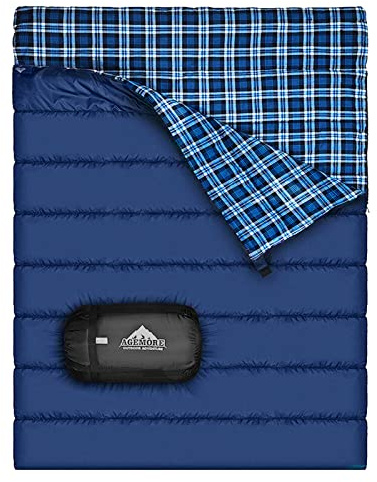Saco de Dormir Doble de Franela de algodón para Camping, mochilero o Senderismo. Saco de Dormir Impermeable para 2 Personas tamaño Queen para Adultos o Adolescentes. Camión, Tienda de campaña o