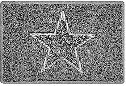 Nicoman Star Shape Embossed Entrance Door Mat Non Slip Dirt Trapper PVC Spaghetti Mat with Rubber Base, Jet Washable Quick Drying Doormat Indoor or Outdoor - (Small, Grey, 60 x 40cm)
