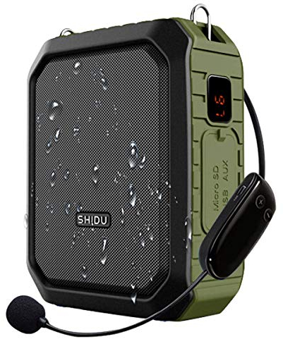 SHIDU Amplificador de voz inalámbrico Sistema PA impermeable 18W con micrófono inalámbrico UHF Altavoz Bluetooth para aula al aire libre Guía turístico