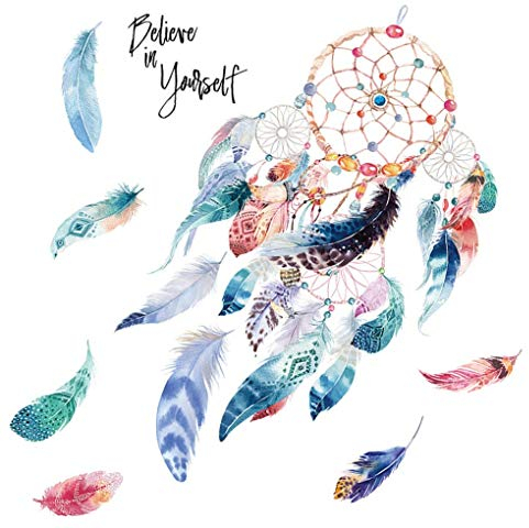 WandSticker4U®- [Aquafarben] Wandtattoo TRAUMFÄNGER bunt XXL (80x80 cm) I Wandsticker Traumfänger Feder Aufkleber I Wanddeko Schlafzimmer Kinderzimmer Deko Mädchen Teenager GROß