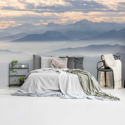 REINDERS Fototapete, Berge im Dunst, Schlafzimmer, Poster, Wanddeko, Room Decor, 130 gr. matt Vlies, Blau, 260 x 384