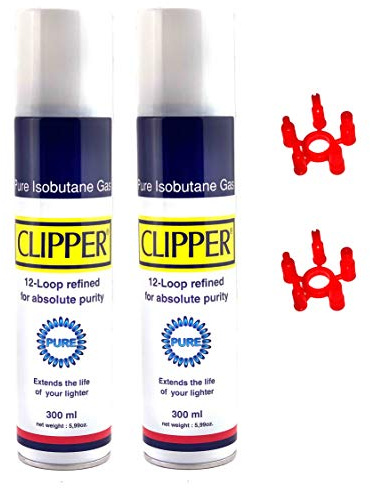 IVORYS-GARDEN Clipper Accendino Gas 2 x 300 ml ISO Butano Ricarica per Accendini, Creme Brulee, Bruciatore da Cucina Jet Flame Accendino con Adattatore nel Coperchio