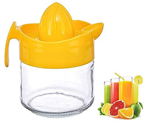Glass Manual Fruit Juicer Hand Press Lemon Lime Orange Citrus Squeezer Jug (Yellow)