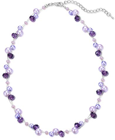 Bulinlin Damen Kristall Perlenkette Silber Boho Statement Choker Halskette für Frauen Modeschmuck Geburtstagsgeschenke（Purple）