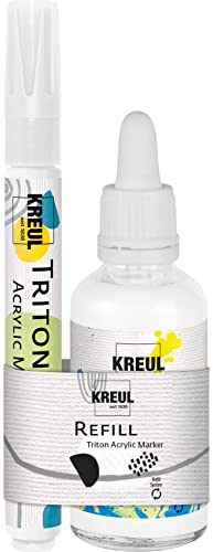 Kreul 17490 - Refill Triton Acrylic Marker Edge Set, weiß, Acrylmalstift mit Edge-Spitze und Ink, seidenmatt auftrocknend, hohe Farbintensität, wetterfest auf saugenden Untergründen