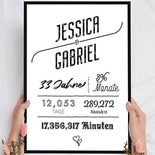 Elbeffekt Holzbild 33 Jahrestag - Liebeserklärung - 33 Hochzeitstag - personalisierbar zum Hinstellen/Aufhängen Opt. beleuchtet, Jahrestag Geschenk für Ihn & Sie - persönliches Geschenk