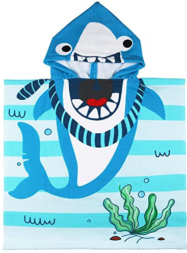 Rayson Toalla con Capucha Niños Toalla de Playa Toalla de Baño Suave y Súper Absorbente para Niños y Niñas Piscina Cuarto de Baño(Tiburón Rayado Azul)