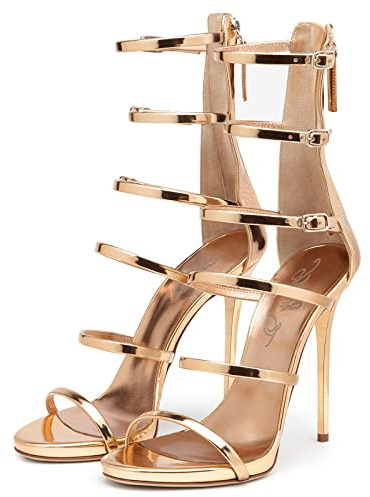 HYDgfiuf Damen 13CM Stiletto High Heels, Goldener Gladiator Knöchelriemen Offene Zehensandalen Sexy Stripper Club Pole Dance Hochzeitskleid Schuhe
