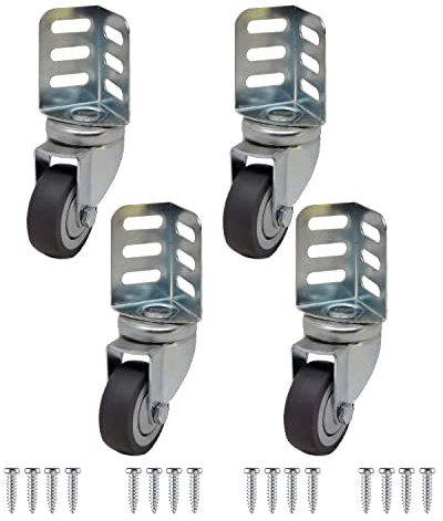 Castors Wheels - Kit 4 Ruote girevoli con staffa a L per Mobili 50mm in gomma con cuscinetto a sfera - Supporto angolare - rotelle piroettanti - portata max 140 kg