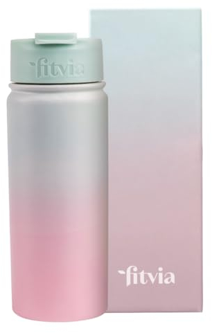 fitvia Thermoflasche Candy Pastell Rosa Blau 500 ml – Edelstahl Isolierflasche mit integriertem Teesieb, hält Getränke lange heiß oder kalt, robust und ideal für unterwegs