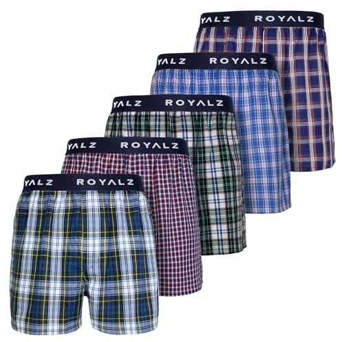 ROYALZ Boxershorts American Style für Herren 5er Pack - Weite Männer Unterhosen Baumwolle klassisch Blau Kariert Unterwäsche weit;Größe:XXL;Farbe:Set 002 (5er Pack - Mehrfarbig)