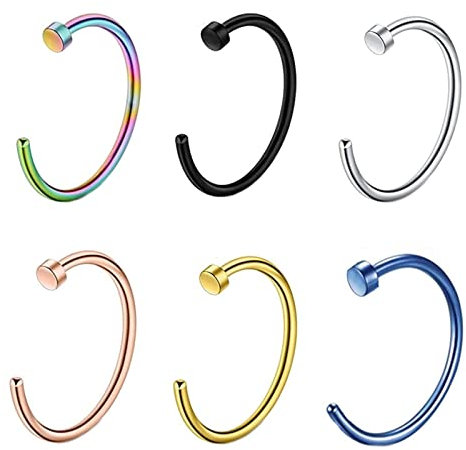 Aotiwe 6 Stück Nasenpiercing Stecker Dünn, Nasenstecker Mini C Form 6 mm/8 mm/10 mm/12 mm Edelstahl 1.2X12mm