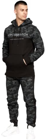 Crosshatch Mens Full Tracksuits Jogging Bottoms Gym Sweat Suits Hooded Full Set Sport Jacket Pant(L,BLACK)
