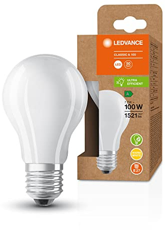 LEDVANCE LED Stromsparlampe, Matte Birne mit E27 Sockel, Warmweiß (3000K), 7,2 Watt, ersetzt herkömmliche 100W-Leuchtmittel, besonders hohe Energieeffizienz und stromsparend, 6er-Pack