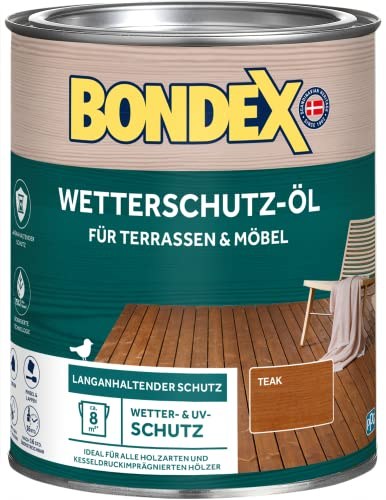 Bondex Wetterschutz Öl Teak 2,5 L für 28 m² | Langanhaltender Schutz | Wetter & UV-Schutz | Biobasierte Technologie | Extrem Wasserabweisend | Wetterschutzöl | Holzschutz |