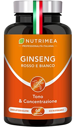 Ginseng Rosso e Bianco | Integratore 100% Naturale | Con 15% di Ginsenosidi | Energia e Concentrazione | Riduce la Stanchezza | 60 Capsule