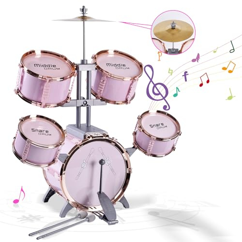 Children's Jazz Drum Set - Children's Educational Instrument Toy Set Rock Jazz Drum Set Percussion Instrument Music Enlightenment Education Toy Suitable for 3-8 Year Old Boys and Girls Gift(Pink)