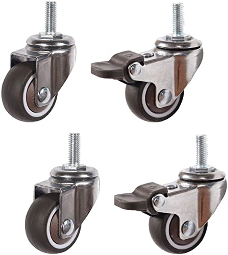 ACiyD 4 Stück Lenkrollen Heavy Duty 50 mm Gummi-Lenkrollen 360-Grad-Lenkrollen mit Gewindeschaft M10 x 20 mm Trolley-Möbelrolle, für Wohnmöbel, Bürotischschrank