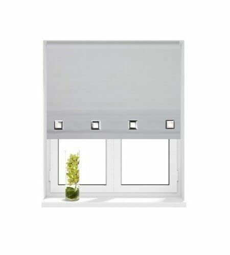 Modern Square Eyelet Edge Roll-up Blinds Sun Shade Covers Silver/Light Grey 160cm Drop Easy Fit Stylish Trimmable 100% Polyester Fabric Home Office Window Roller Blinds Shades (150cm x 160cm)