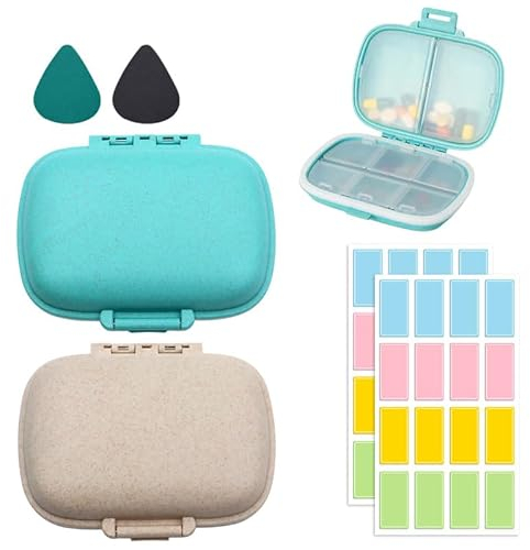 Scettar 2 Pezzi Portapillole settimanale con 8 scomparti, portapillole portatile da viaggio a doppio strato per vitamine, olio di pesce e farmaci (blu + beige).