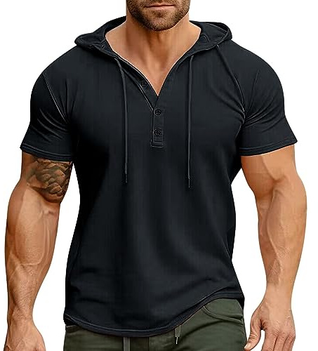 Herren Sweatshirt T-Shirt mit Kapuze Laufshirt Kurzarm Hoodie Kapuzenpullover Sweatshirt Atmungsaktiv Sport Shirt Männer Sportshirt Trainingsshirt Muskelshirts