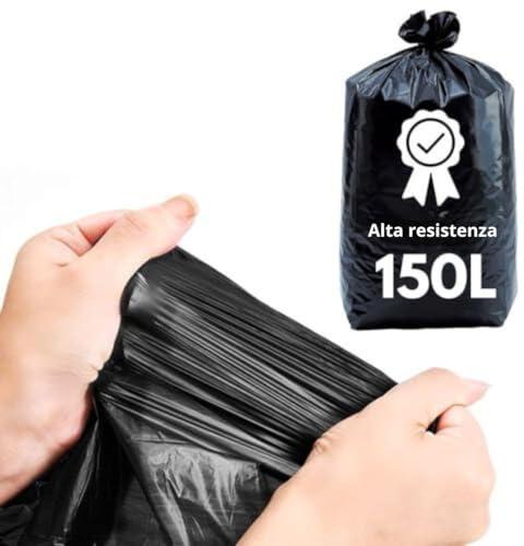 Sac Poubelle 150L Renforcé | Lot de 100 Sacs Ultra Résistants | Gamme Professionnelle | Déchets Jusqu'à 35 KGS | Travaux - Bureaux - Commerces - Restauration (150 Litres)