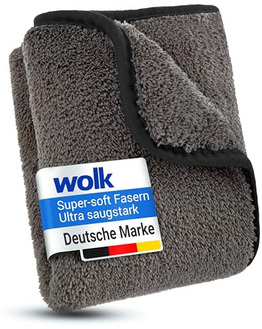wolk Auto Trockentuch 1200 GSM, Mikrofasertuch Auto 40x40 cm, saugstark | 1200 GSM Premium-Mikrofaser für hohe Wasseraufnahme. Fusselfrei, lackschonend und streifenfrei nach jeder Fahrzeugwäsche.