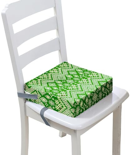 FANSU Kinder Sitzkissen Sitzerhöhung Stuhl, Böhmen Druck Baby Kind Sitzkissen Quadrat Zerlegbar Kleinkinder Esszimmerstuhl ErhöHen Pad Esszimmer Boostersitze (32x32x8cm,Grün)