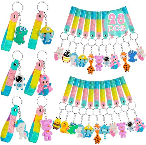 28 Pop It Fidget Toy con Llaveros de Animales, Regalos Cumpleaños Niños Colegio | Detalles Cumpleaños Niños,Divertidos Fidget Juguete Llavero para Fiestas Infantiles