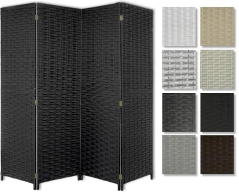 HEXIM Paravent 180x180 cm - Trennwand 4-teilig klappbar für Innenbereich - Raumteiler Spanische Wand Sichtschutz Stellwand freistehend (LR190-schwarz)