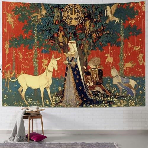 Tapisserie Murale Dame Médiévale Dame Royale Européenne Et Licorne Grande Tenture Murale Coloré Tapestry Pour Chambres Salon Dortoir M