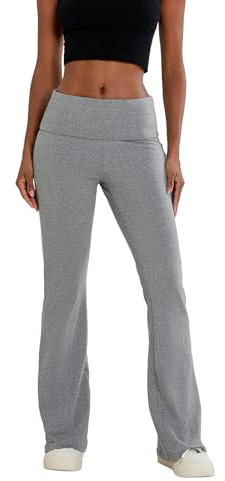 Felcia Women Flared Yoga Pants Casual Folded Waist Bell Bottom Loose Fit Stretch Workout Running Leggings Lounge Pants Streetwear (A-Gray, M)