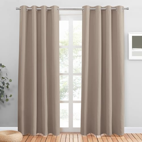 PONY DANCE Türvorhang Thermo Kälteschutz Ösenschal 2er Set H 210 x B 132 cm Verdunklungsgardine Wohnzimmer Vorhänge Wärmeisolierend Wohnzimmer Gardinen mit Ösen, Taupe
