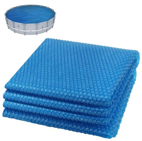 VOUNOT® Bubbelpresenning, rund pool, Ø4,57 m, tjocklek 120 µm, uppvärmd solpresenning, termisk film, kan skäras till för att värma vatten, blå